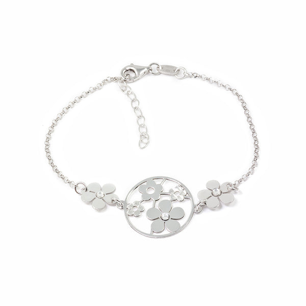 925 Sterling Silver Flowers Cubic Zirconia bracelet shine