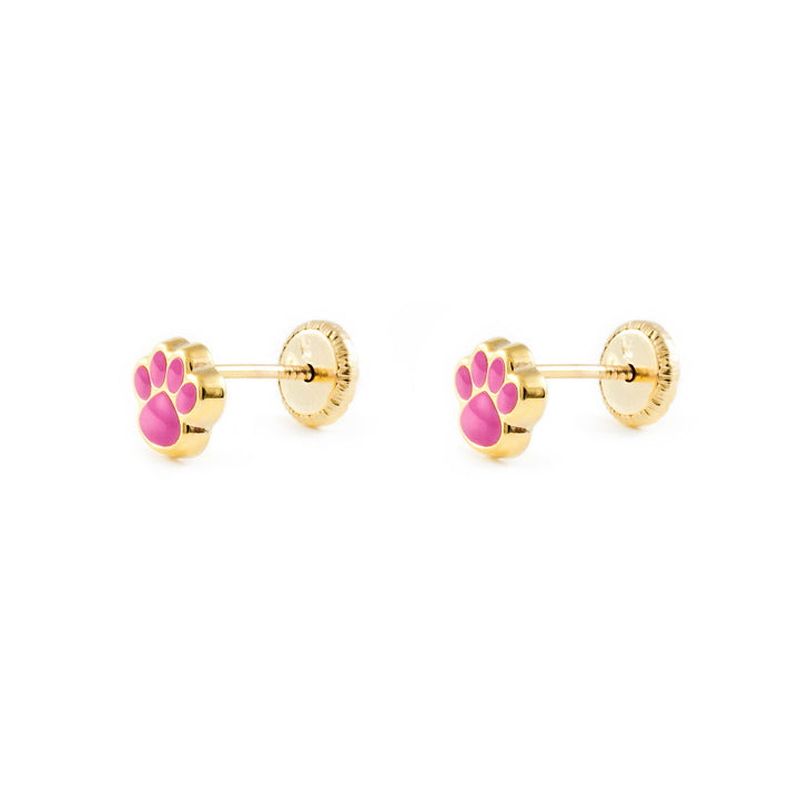 Pendientes Oro Bebe o Niña Zarpa esmalte rosa (9kts)