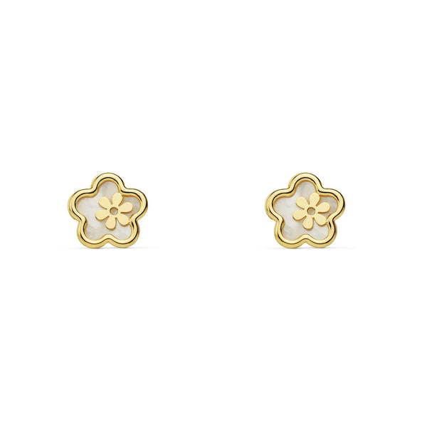 9ct Yellow Gold Nacre Daisy Flower Earrings shine
