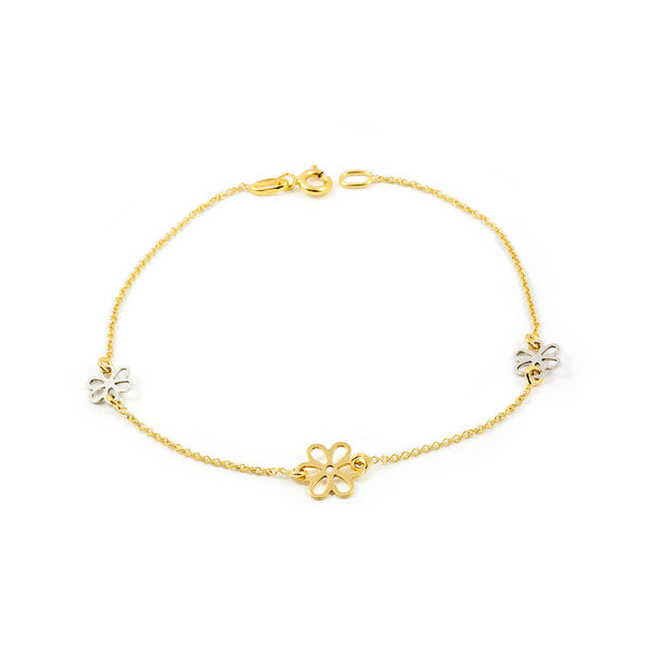 18ct two color gold Women's Bracelet 18 cm Floral Shine