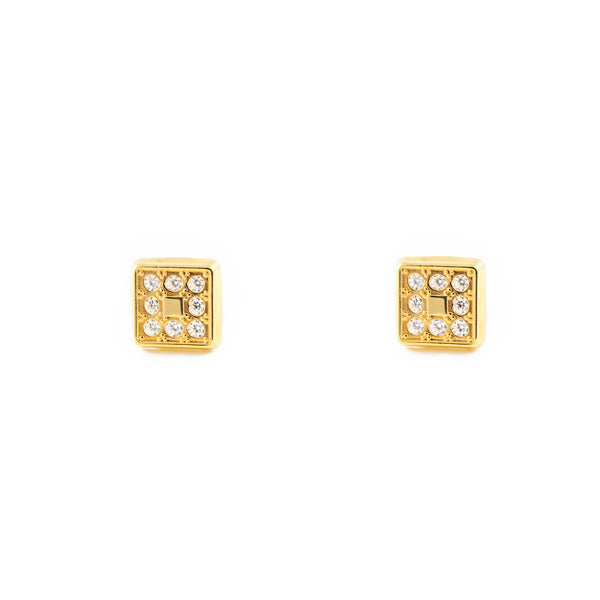 Pendientes Bebe Oro Amarillo 18K Cuadrado Circonitas Brillo