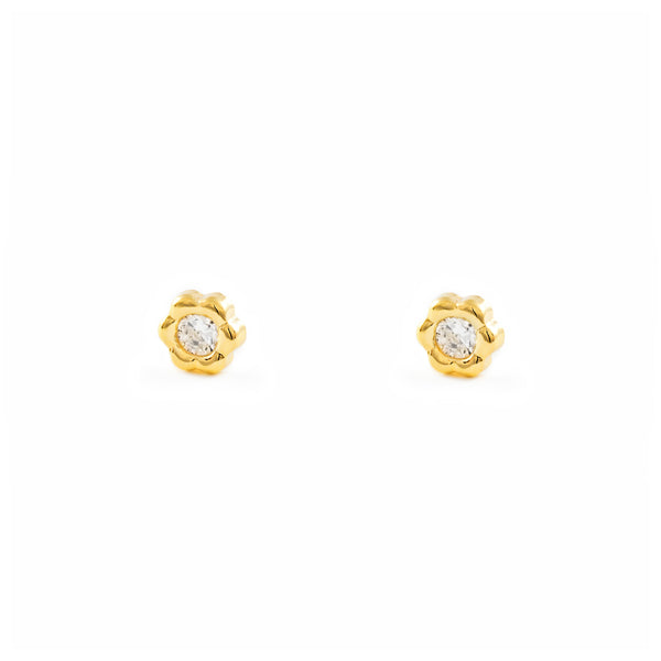 Pendientes Niña Oro Amarillo 18K Flor Margarita Circonita Brillo