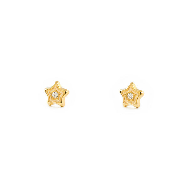 9ct Yellow Gold Star Cubic Zirconia Children's Baby Girls Earrings shine