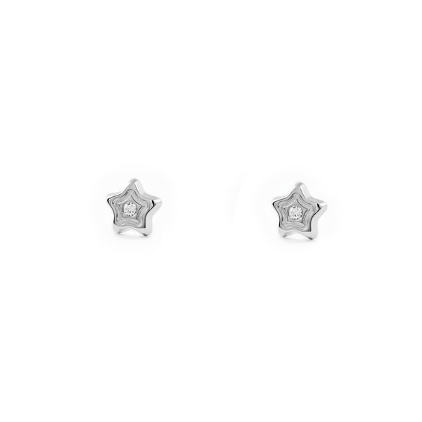 9ct White Gold Star Cubic Zirconia Children's Baby Girls Earrings shine