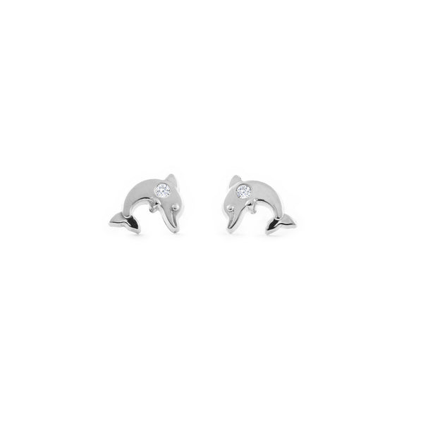 9ct White Gold Dolphin Cubic Zirconia Children's Girls Earrings shine