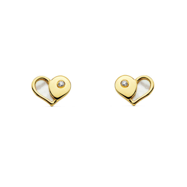 9ct Yellow Gold Nacre Heart Cubic Zirconia Children's Girls Earrings shine