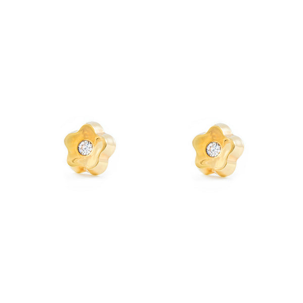 9ct Yellow Gold Daisy Flower Cubic Zirconia Earrings shine