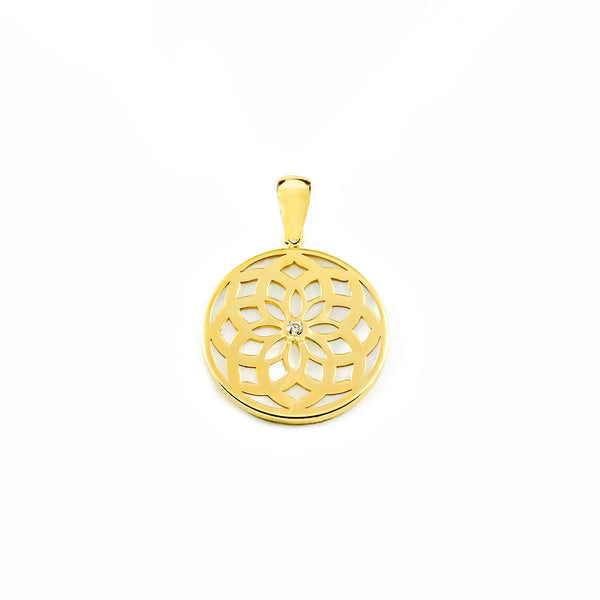9ct Yellow Gold Nacre Round Cubic Zirconia pendant shine