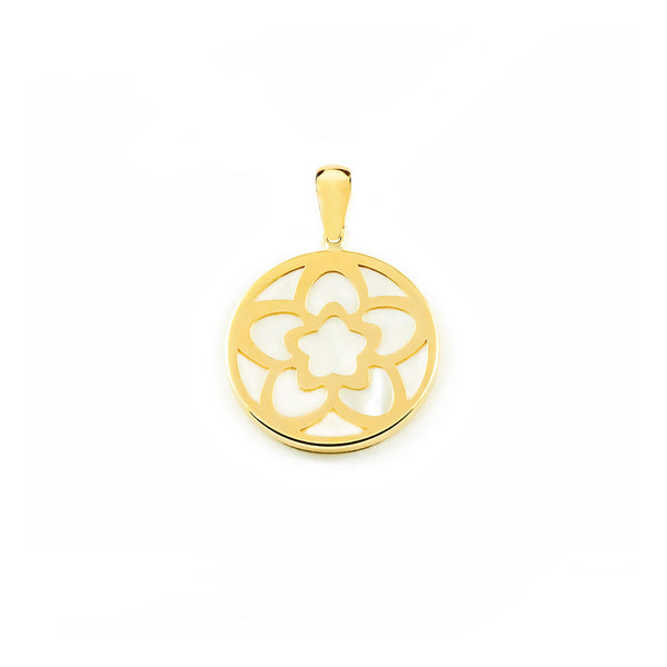 9ct Yellow Gold Nacre Flower pendant shine