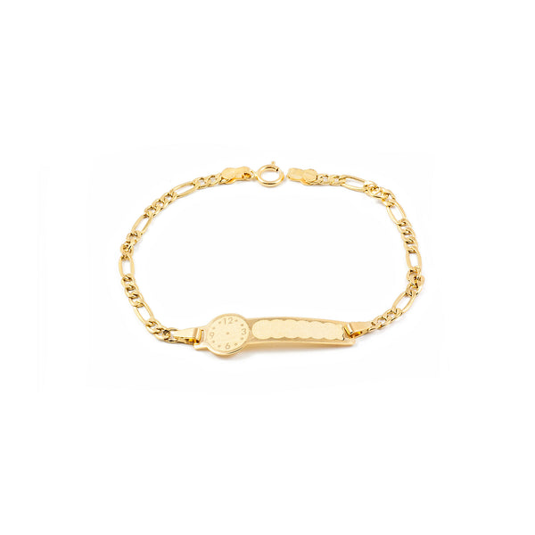 Pulsera Niña Oro Amarillo 18K Personalizada Esclava Reloj Mate y Brillo 14 cm