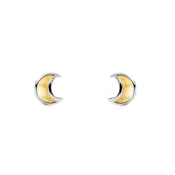 9ct two color gold Moon Children's Girls Earrings Matte Shine